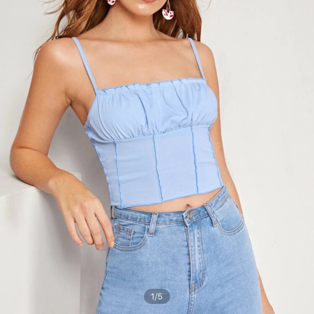 baby blue ruche scrunch tank top